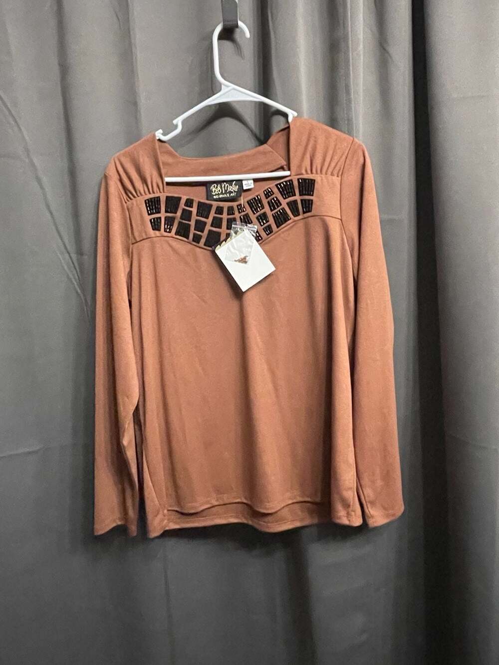 VTG Bob Mackie Wearable Art Embellished Tunic Top Size Large Brown NEW